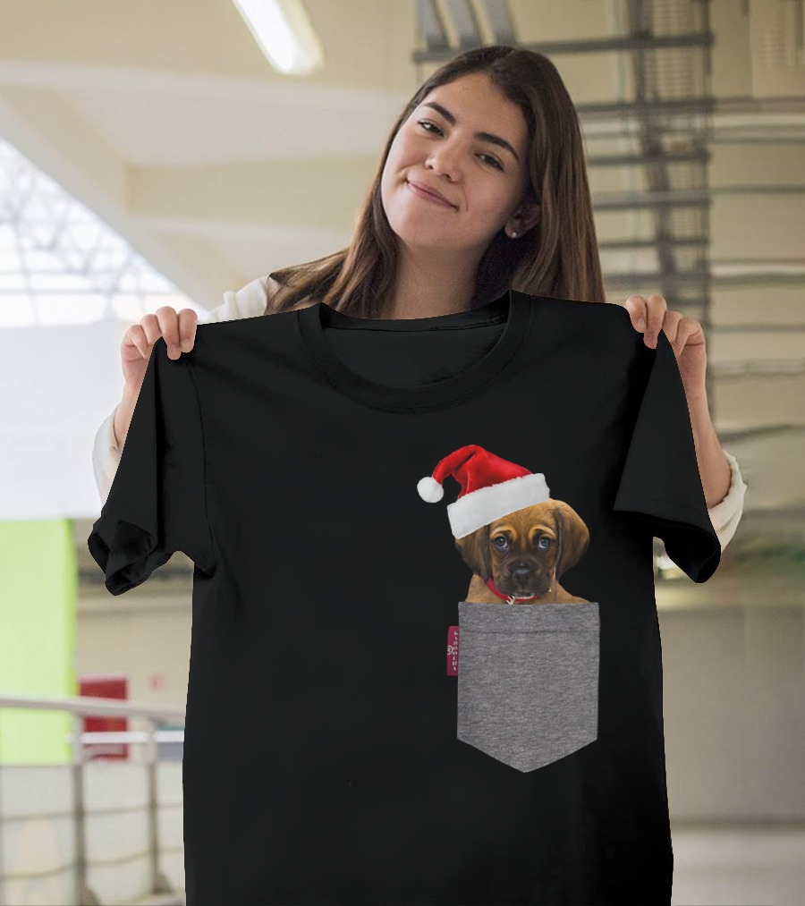Santa Hat Funny Puggle in a Pocket Cute Beagle Pug T-Shirt