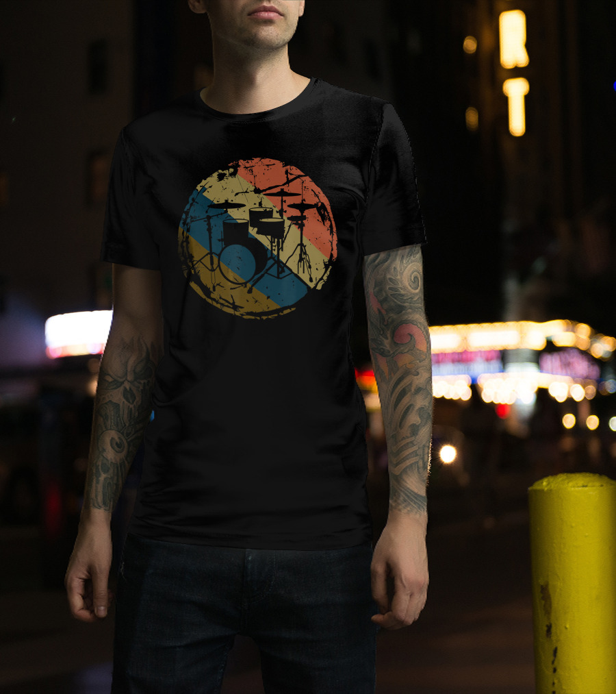 Vintage Style Drums Drummer Drumset Retro Circle T-Shirt