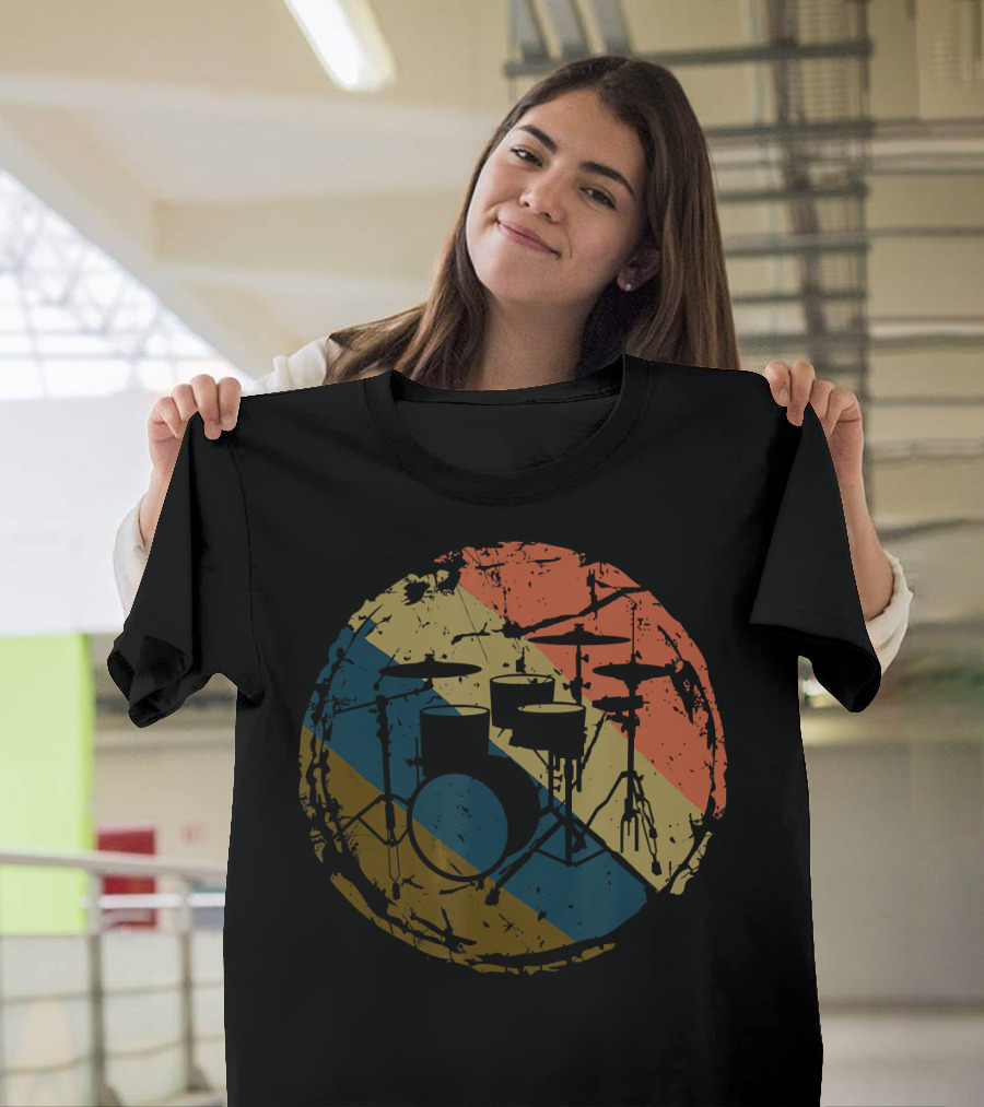 Vintage Style Drums Drummer Drumset Retro Circle T-Shirt