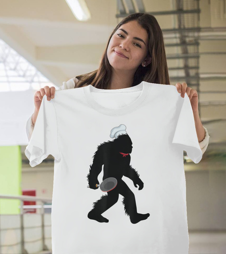 Bigfoot Sasquatch Chef Frying Pan Kitchen T-Shirt
