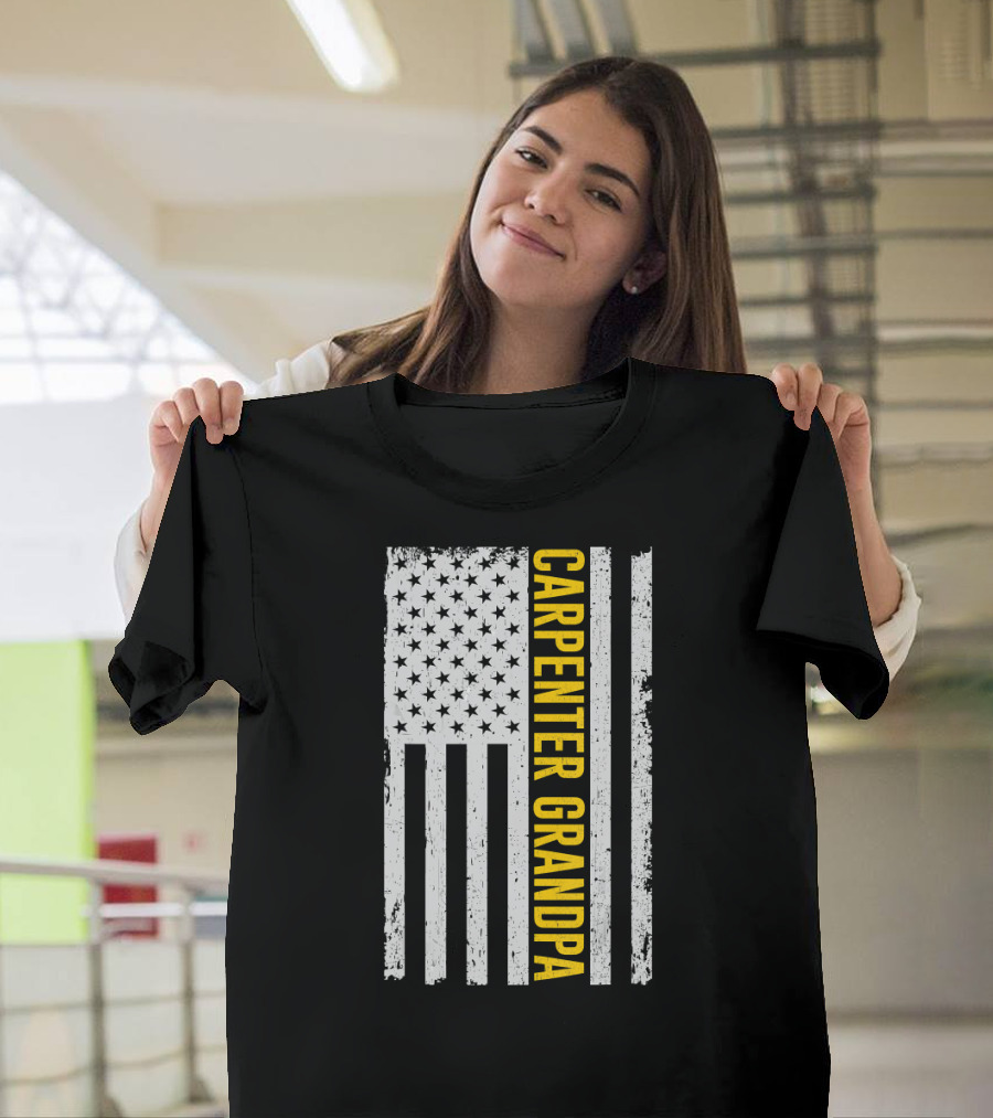 Carpenter Grandpa USA Flag 4th of July Patriotic T-Shirt