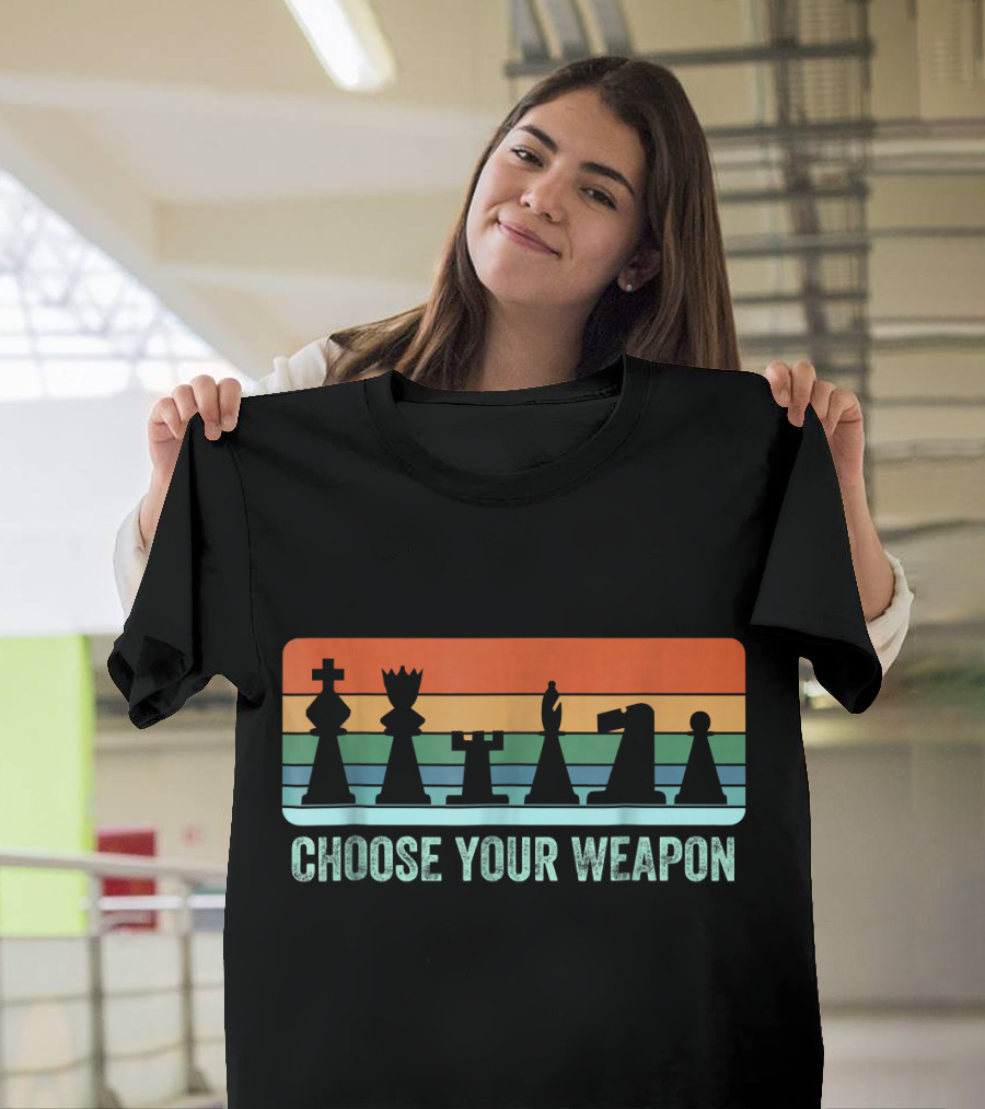Choose Your Weapon Retro Chess Pieces Vintage Stripes T-Shirt