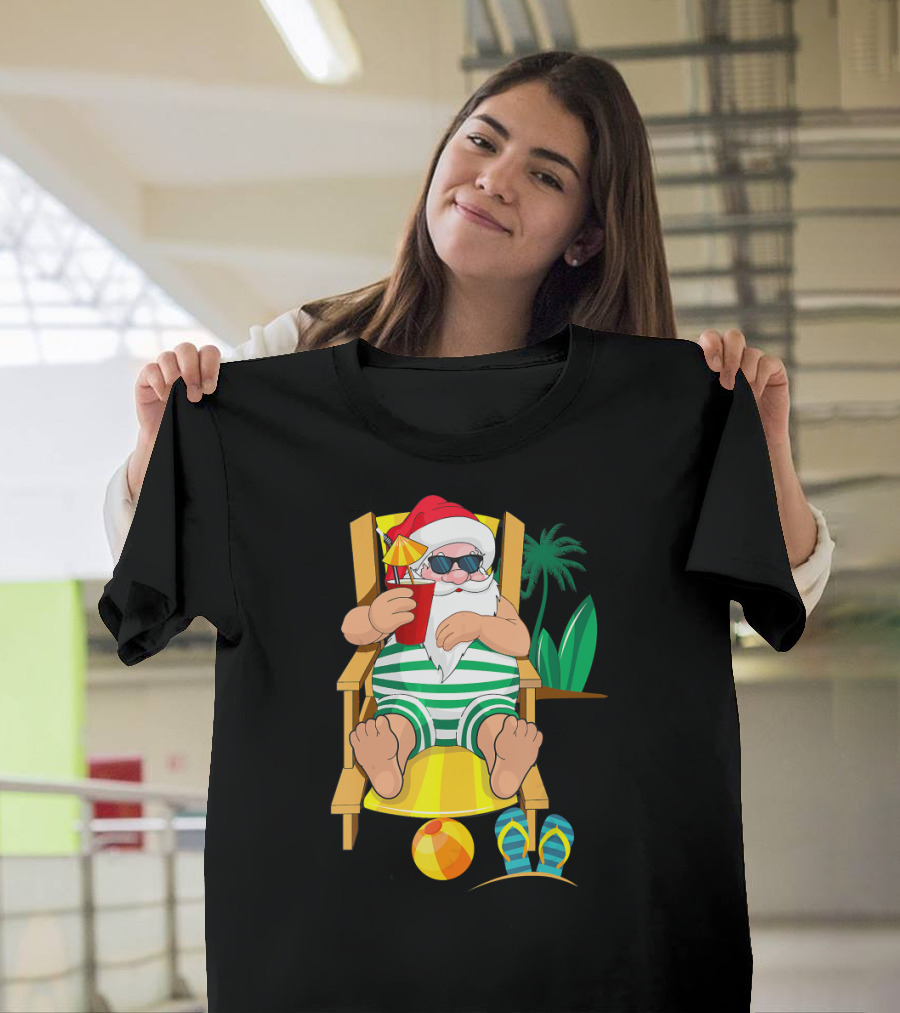 Christmas In July Santa Beach Hawaii Summer Fun T-Shirt