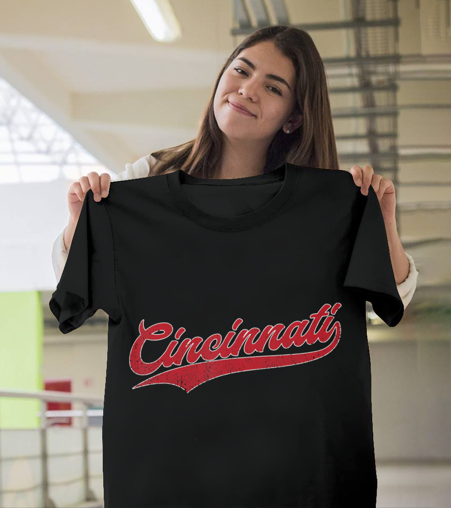 Cincinnati Script Red Retro Baseball Ohio Pride T-Shirt