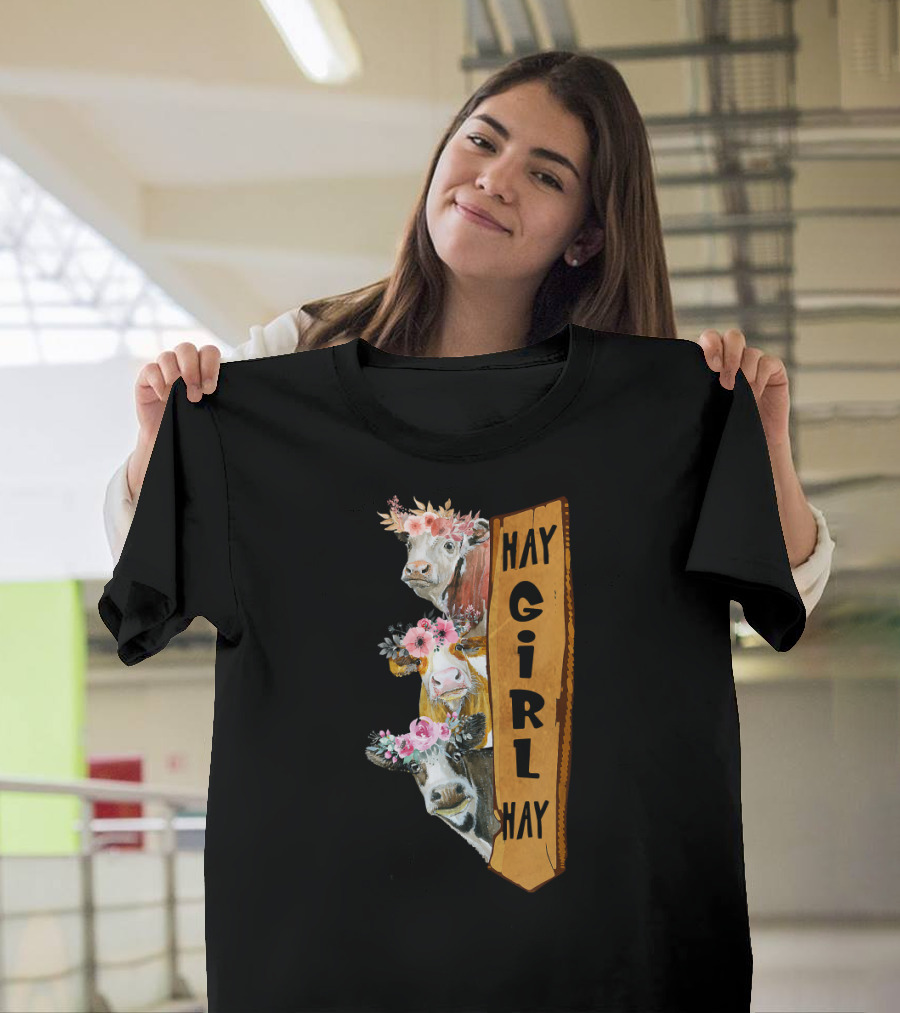 Hay Girl Hay Cow with Floral Crowns T-Shirt