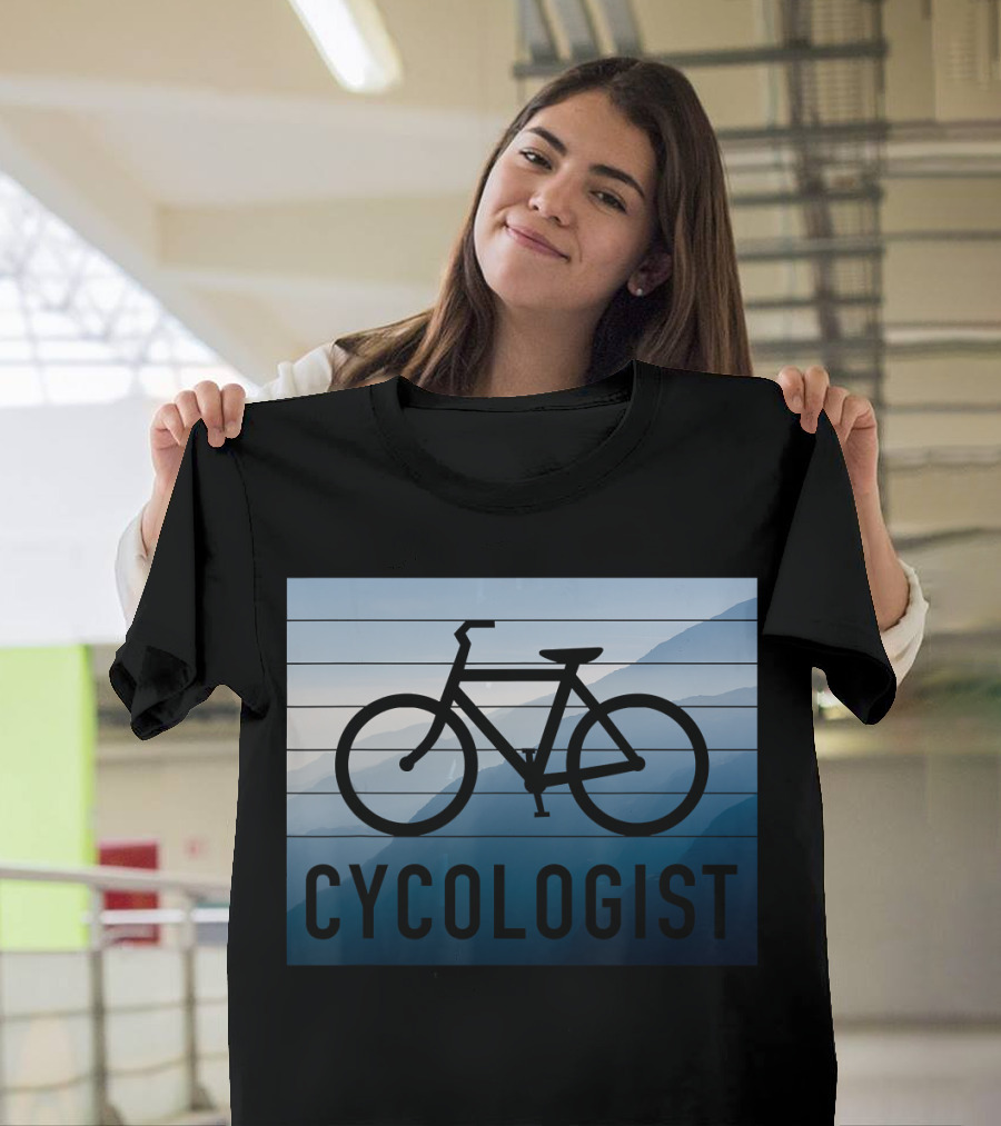 Cycologist Bicycle Silhouette on Mountain Background T-Shirt