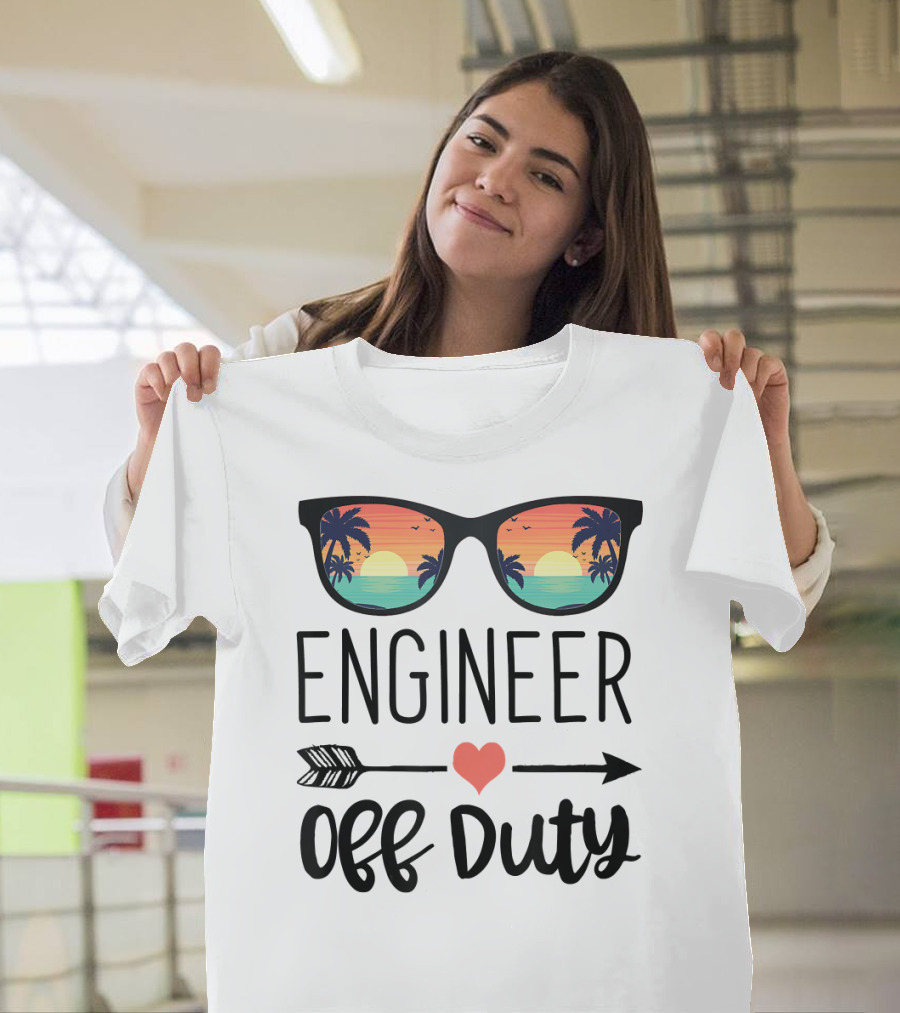 Engineer Off Duty Sunglasses Sunset Beach Palm Trees T-Shirt