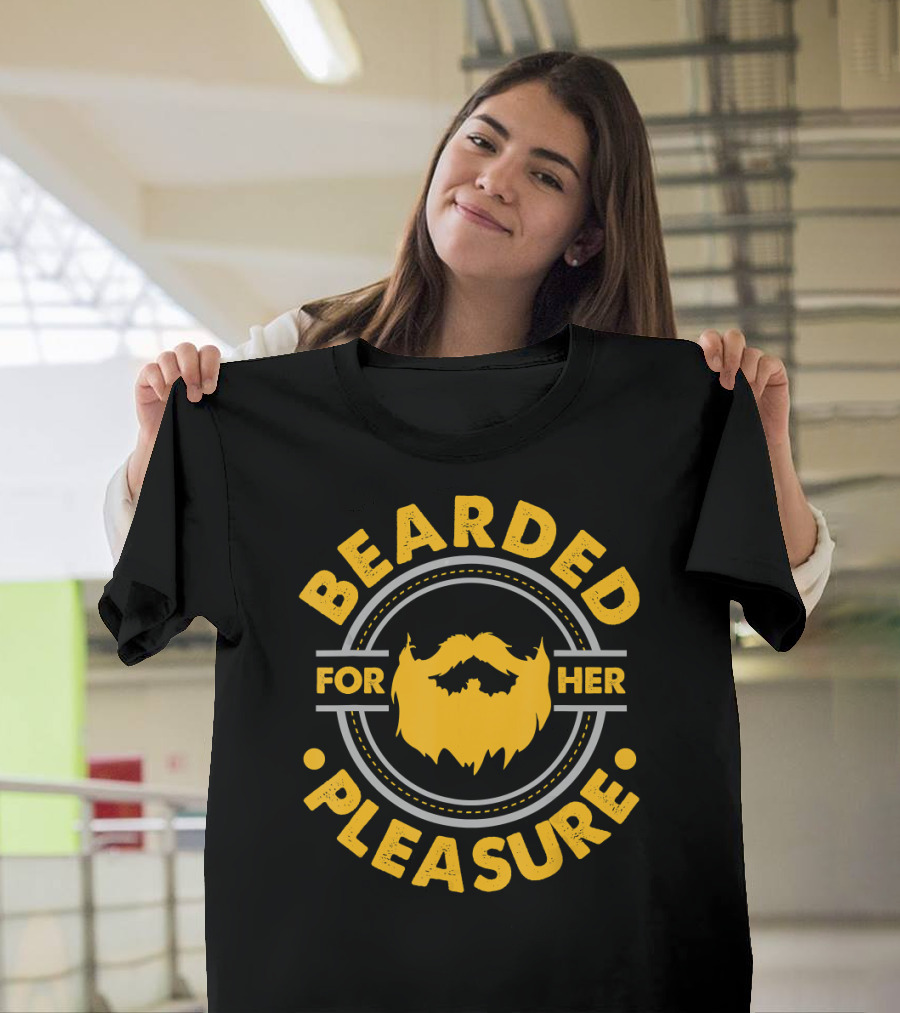 Mens Funny Bearded For Her Pleasure Novelt Circular Yellow Beard T-Shirt