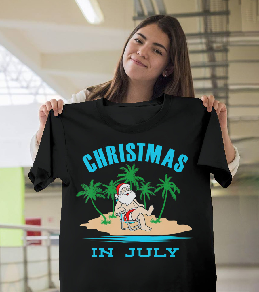 Christmas In July Funny Santa Palm Island Relaxation T-Shirt