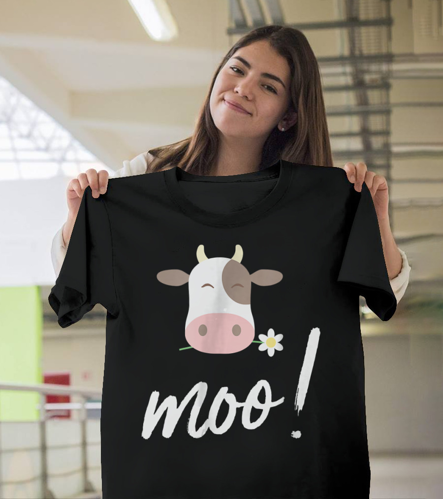 Moo Cow Face with Flower and Playful Script T-Shirt