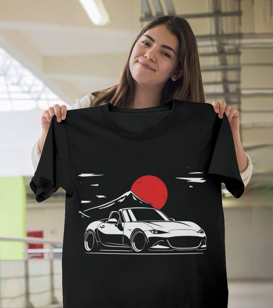 MX Roadster JDM Japanese Sun Car Tuning with Mountain Backdrop T-Shirt