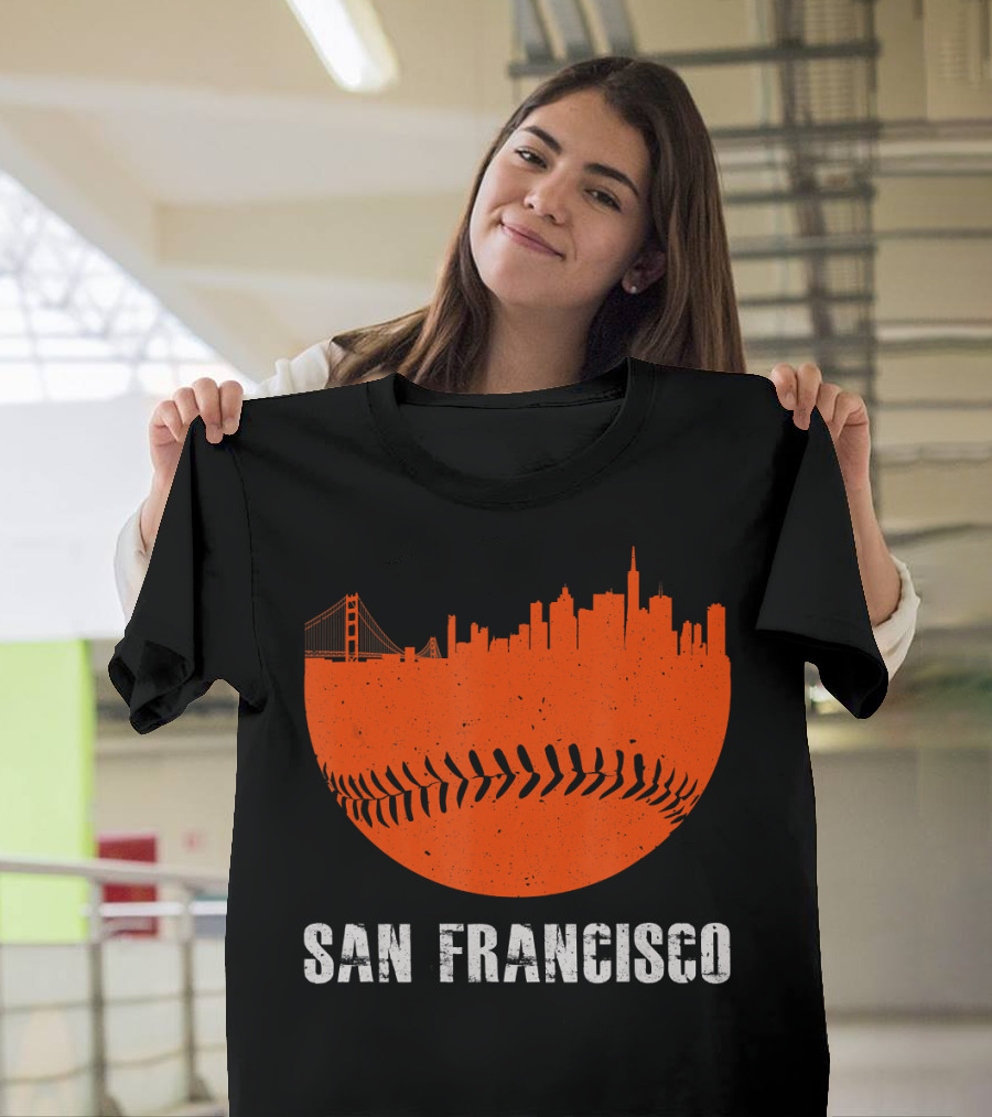 San Francisco Downtown Skyline Baseball Golden Gate Bridge T-Shirt