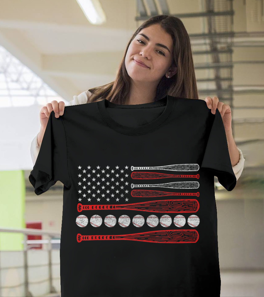 Vintage American Flag Baseball USA Patriotic 4th July T-Shirt