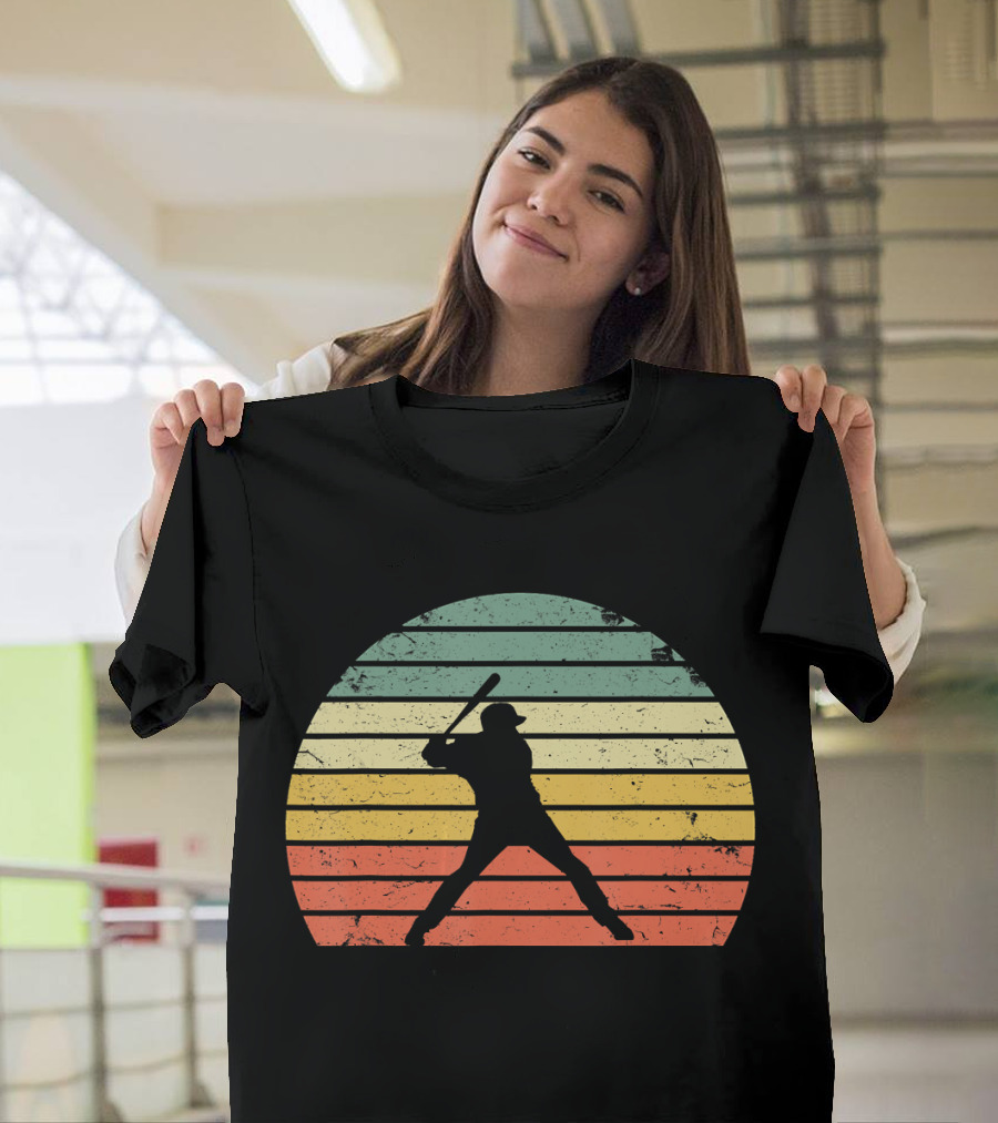 Retro Sunset Baseball Batter T-Shirt