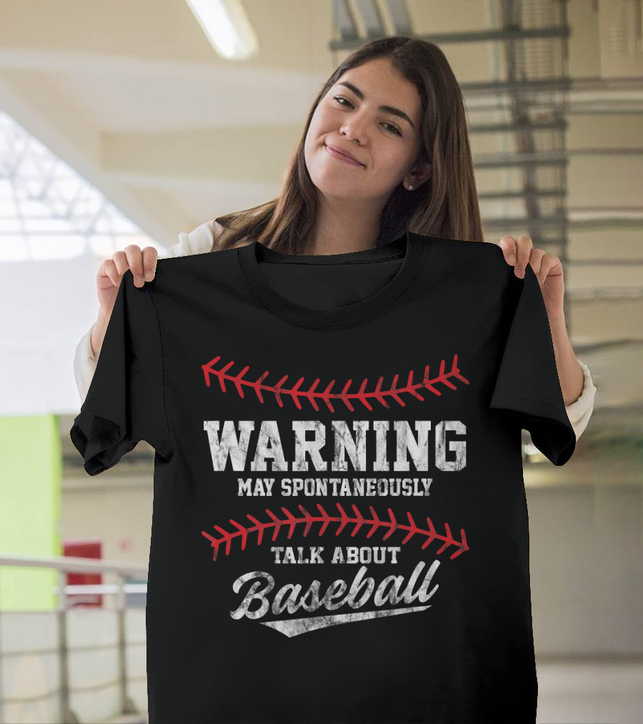 Warning May Spontaneously Talk About Baseball Stitching Elements T-Shirt