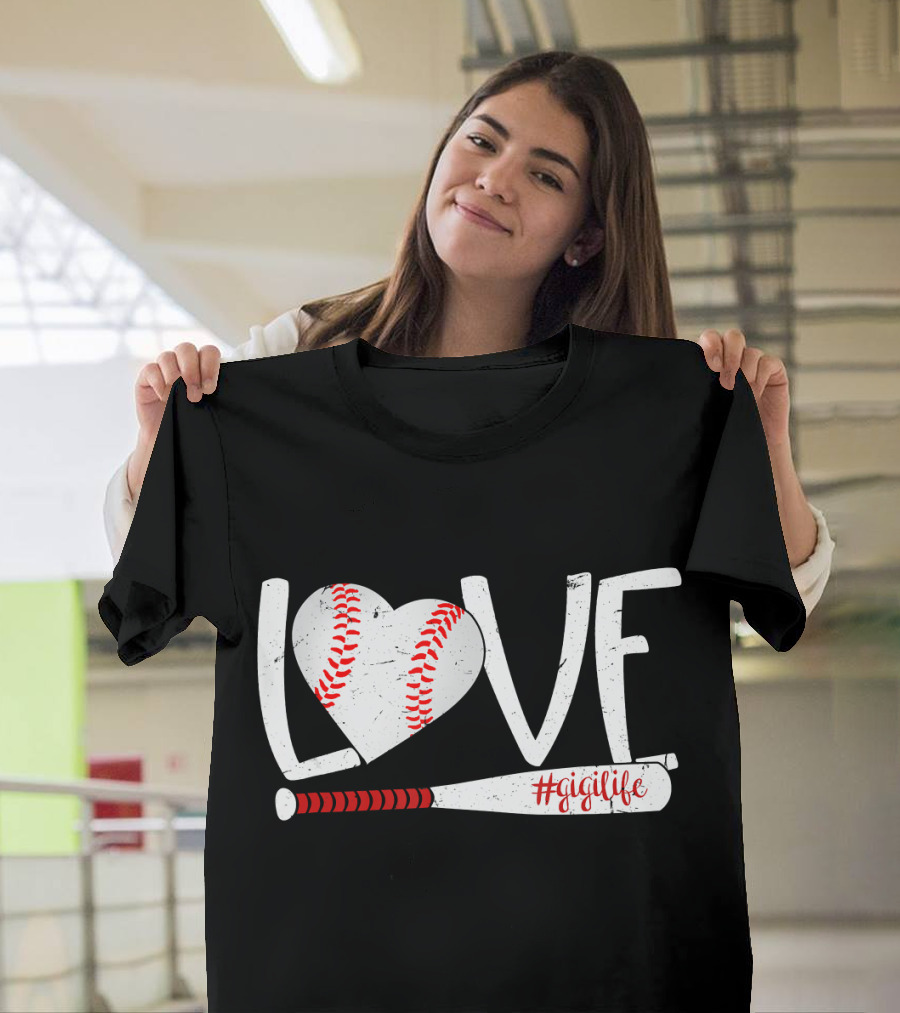 Gigi Life Baseball Love Heart Bat T-Shirt