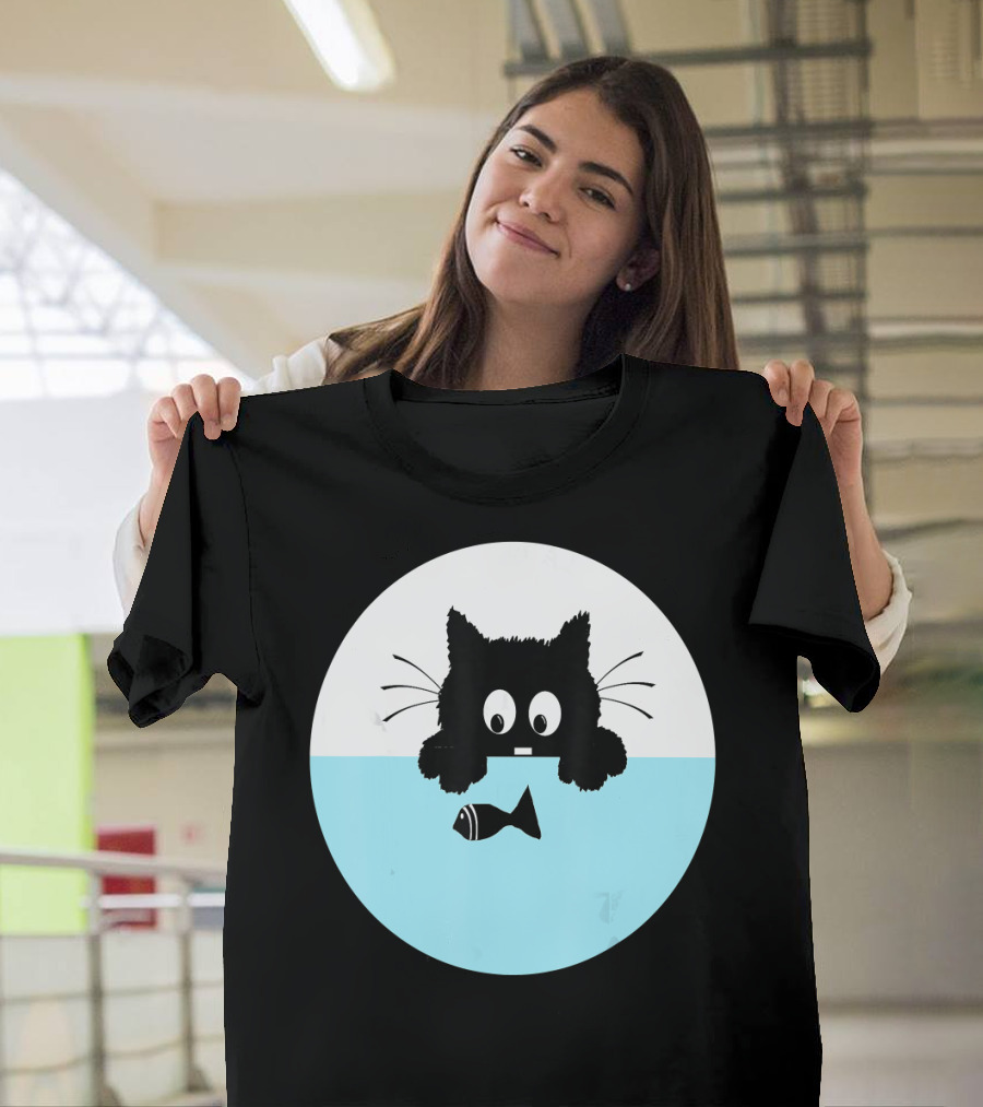 Cute Cat Staring at Fish Birthday T-Shirt