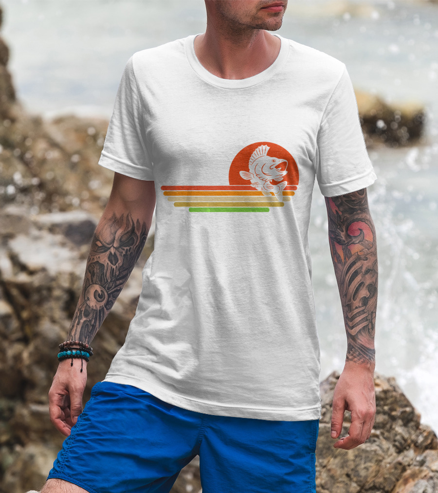 Distressed Fish Retro Sunset Stripes T-Shirt
