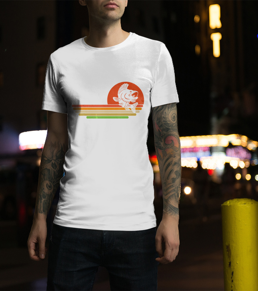 Distressed Fish Retro Sunset Stripes T-Shirt
