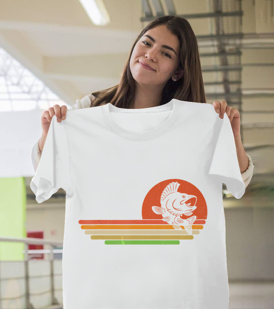 Distressed Fish Retro Sunset Stripes T-Shirt