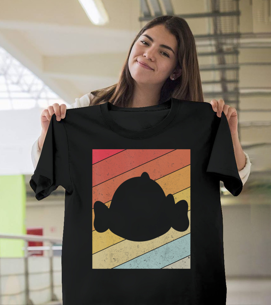 Funny Blob Fish Retro Silhouette on Colorful Stripes T-Shirt