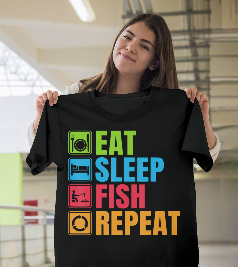 Funny Eat Sleep Fish Repeat Fishing Routine T-Shirt