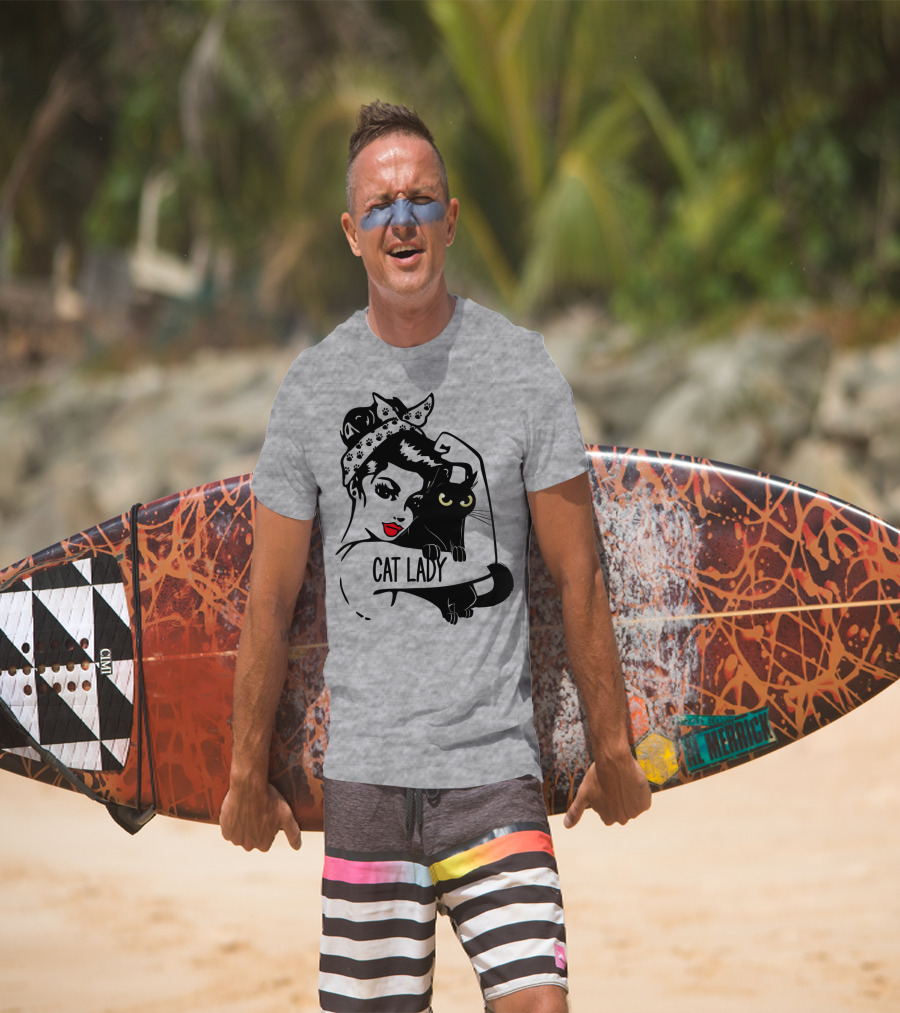 Cat Lady Retro Style With Black Cat And Polka Dot Bandana T-Shirt