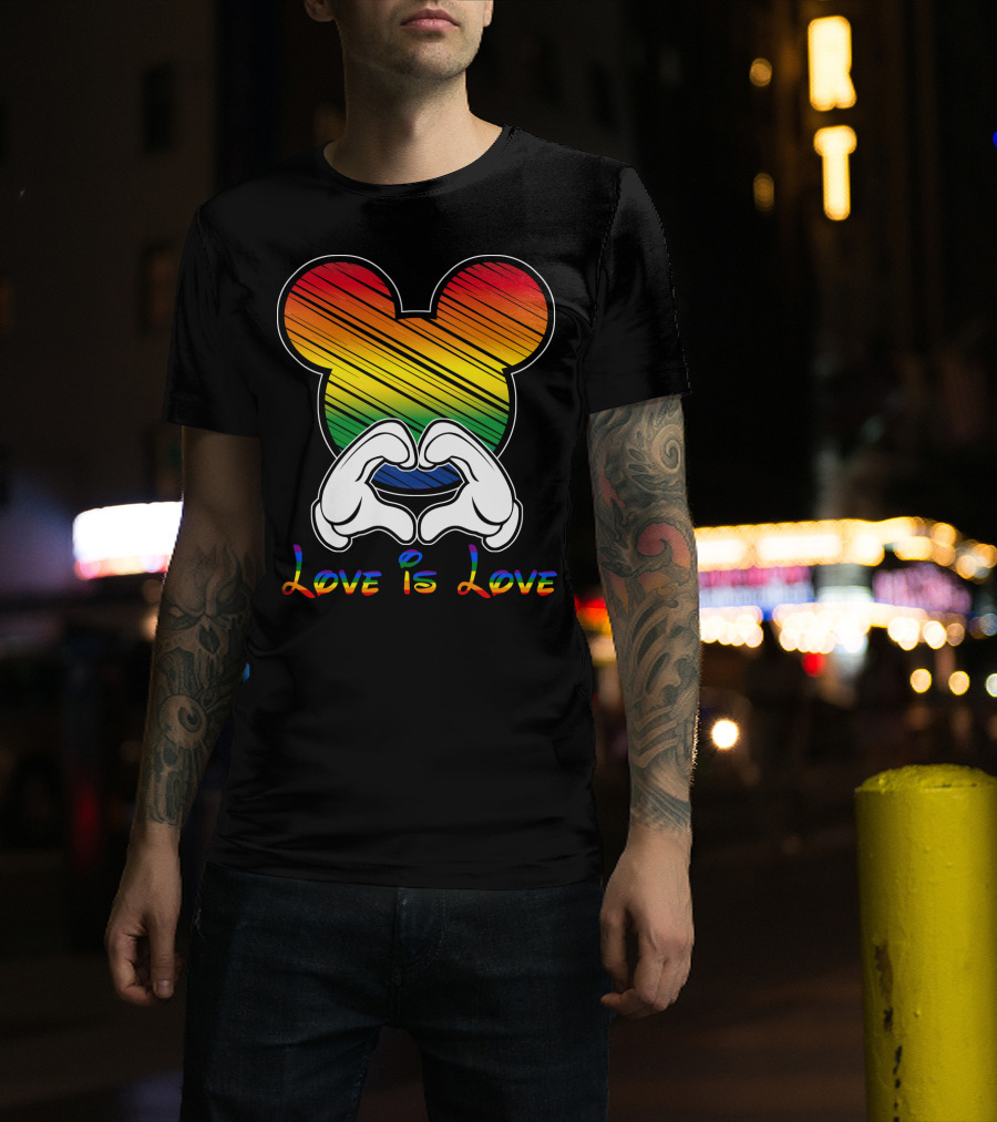 Love Is Love Rainbow Mickey Heart Hands T-Shirt