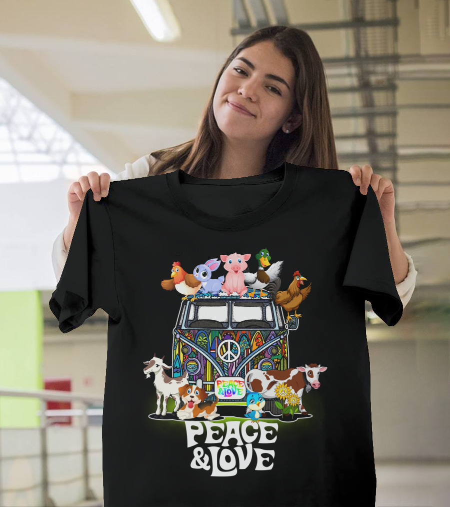 Peace And Love Farmer Animals Van With Peace Sign T-Shirt