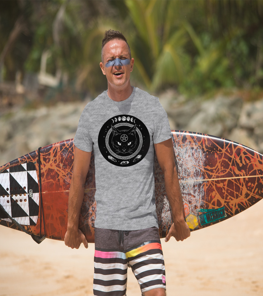 Cat Moon Magic Pentacle Phases Crystals Lunar Cycle T-Shirt