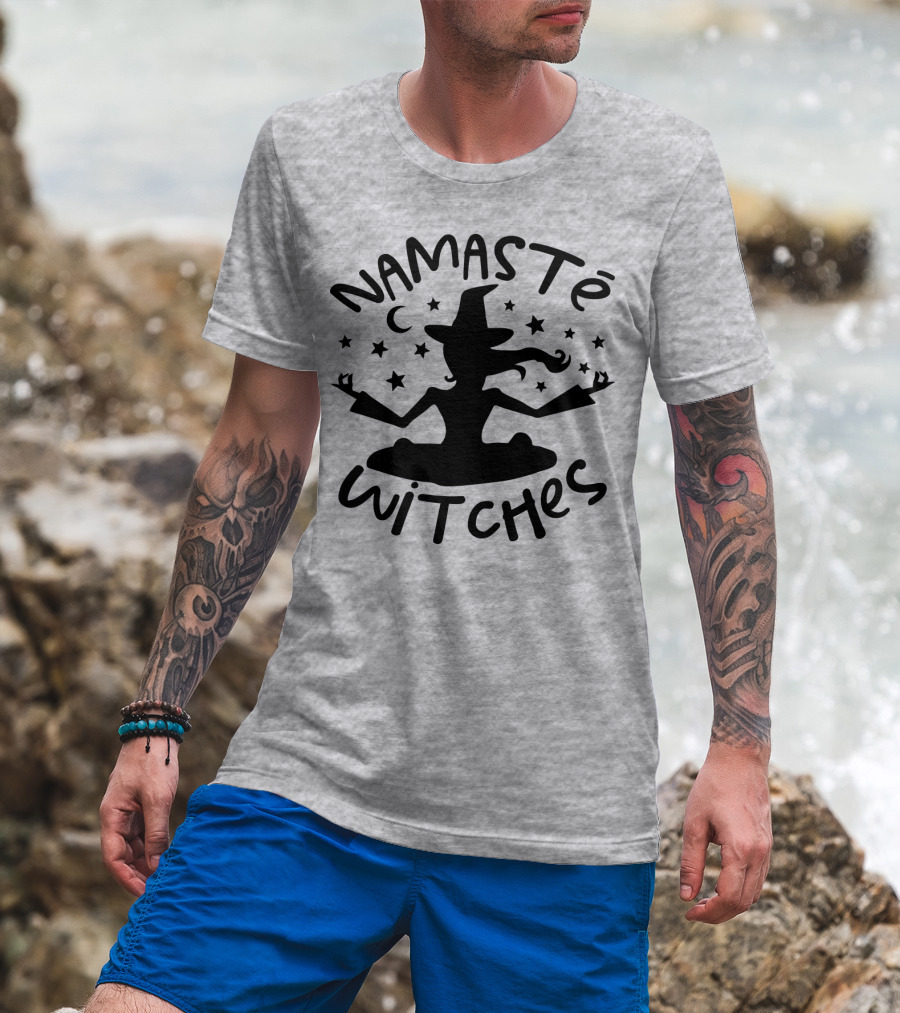 Namaste Witches Silhouette With Hat And Stars T-Shirt