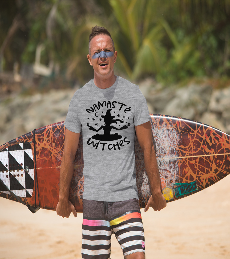 Namaste Witches Silhouette With Hat And Stars T-Shirt