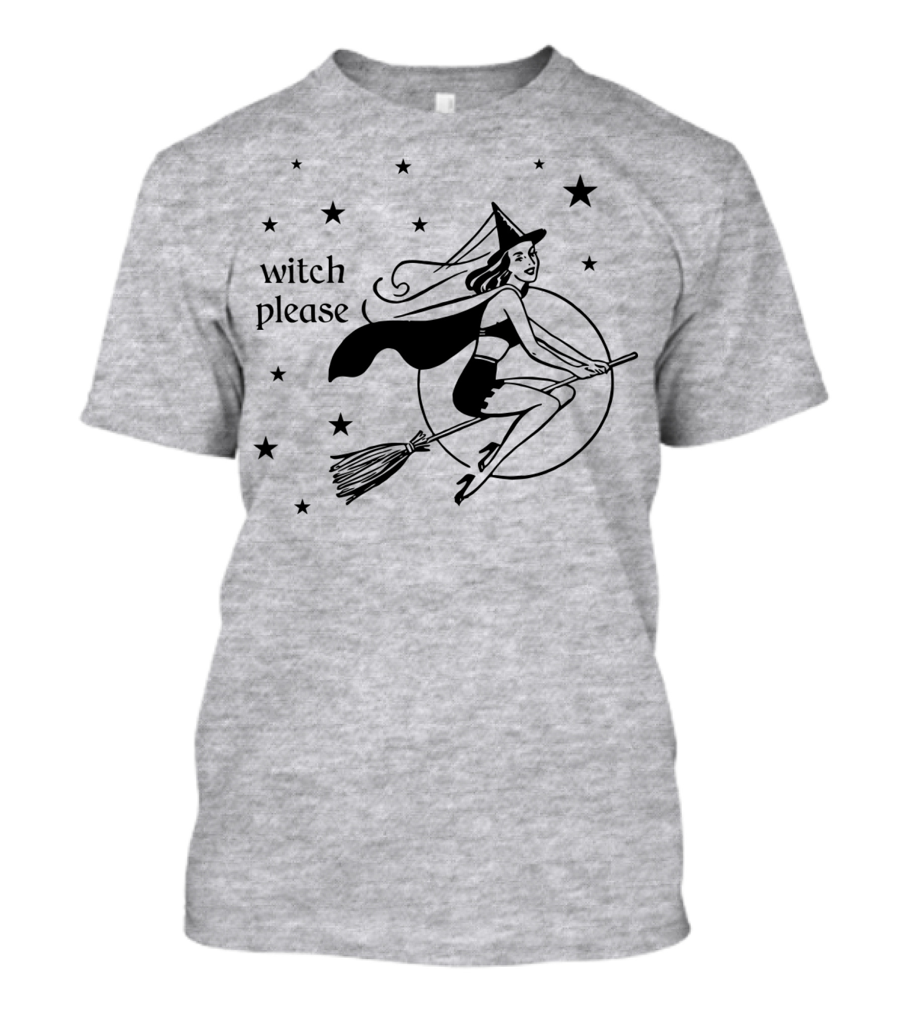 Witch Please Vintage Flying Witch Broomstick Moon Stars T-Shirt