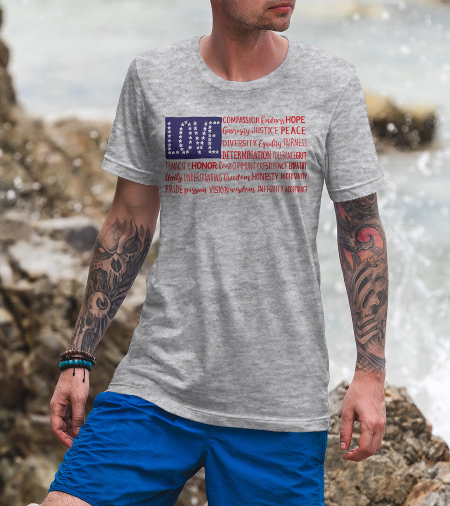LOVE Compassion Hope Justice Peace Equality Determination Honor Freedom Integrity T-Shirt