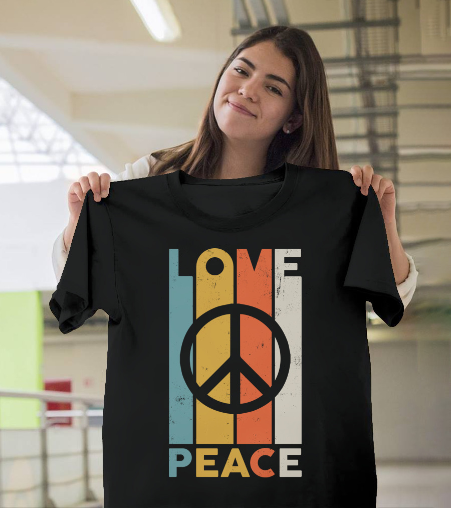 LOVE Peace Sign Vintage Stripes T-Shirt