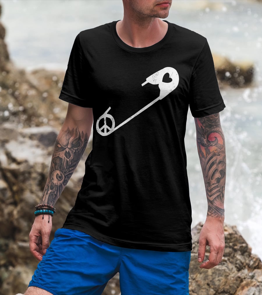 Peace Heart Safety Pin T-Shirt