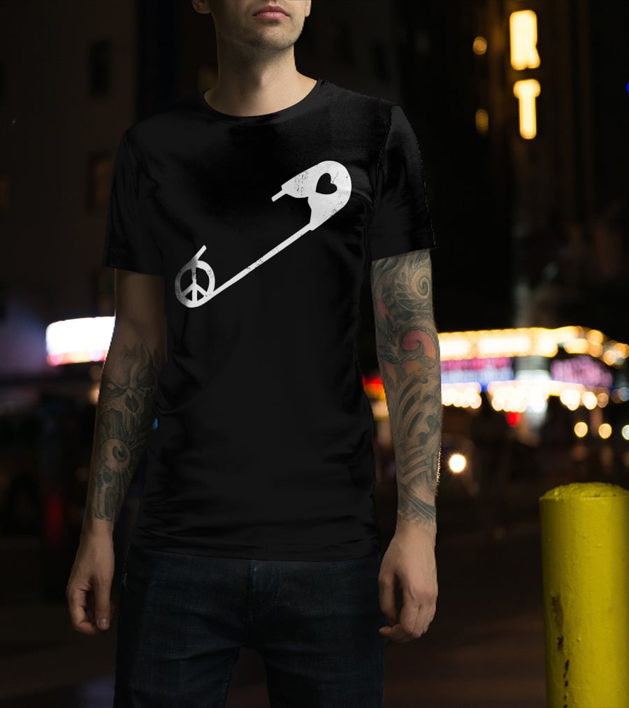 Peace Heart Safety Pin T-Shirt