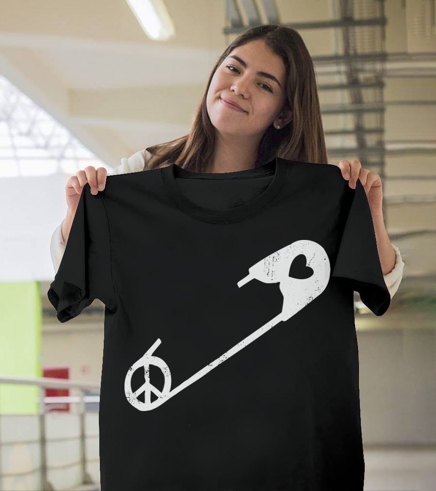 Peace Heart Safety Pin T-Shirt