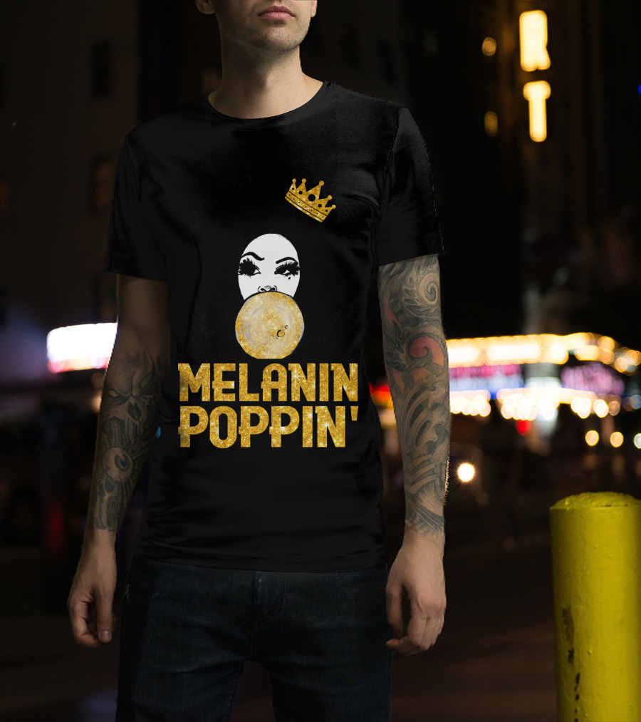Melanin Poppin' Afro Queen Gold Bubblegum Crown T-Shirt