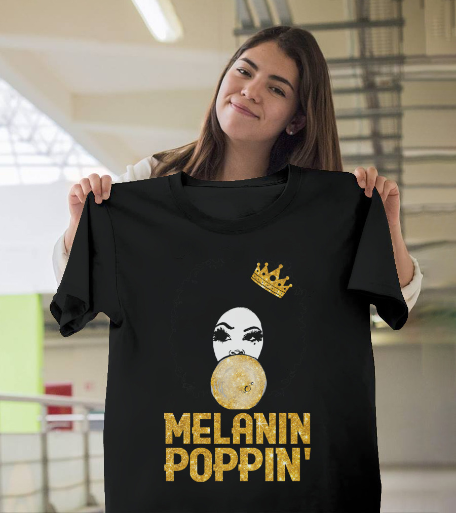 Melanin Poppin' Afro Queen Gold Bubblegum Crown T-Shirt