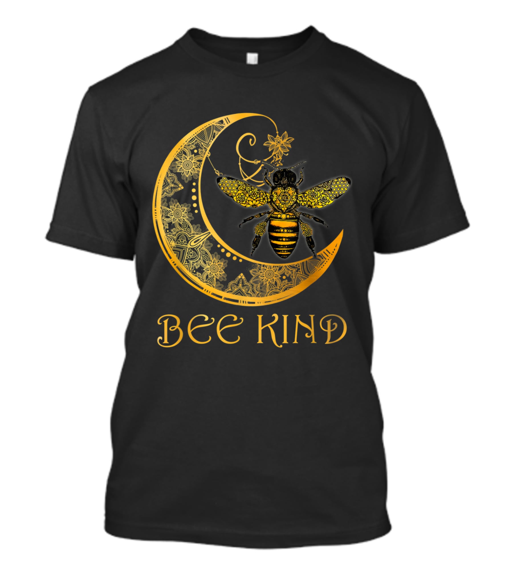 Bee Kind Golden Mandala Bee On Crescent Moon T-Shirt