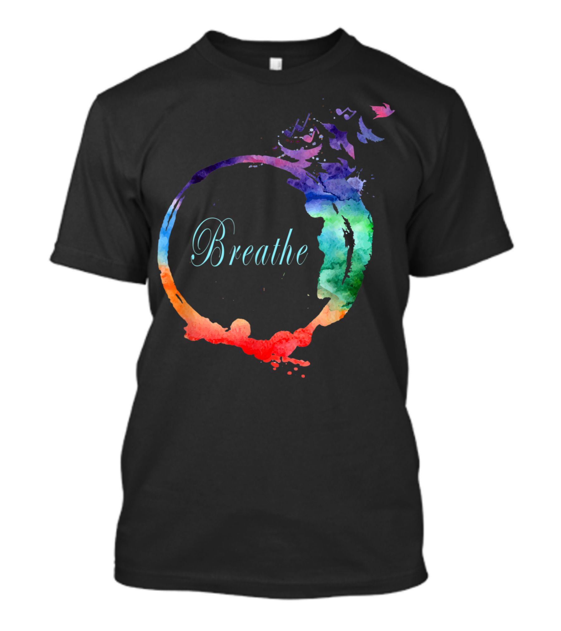 Breathe Cool Heavenly Breath Nature Yoga Watercolor Mandala T-Shirt