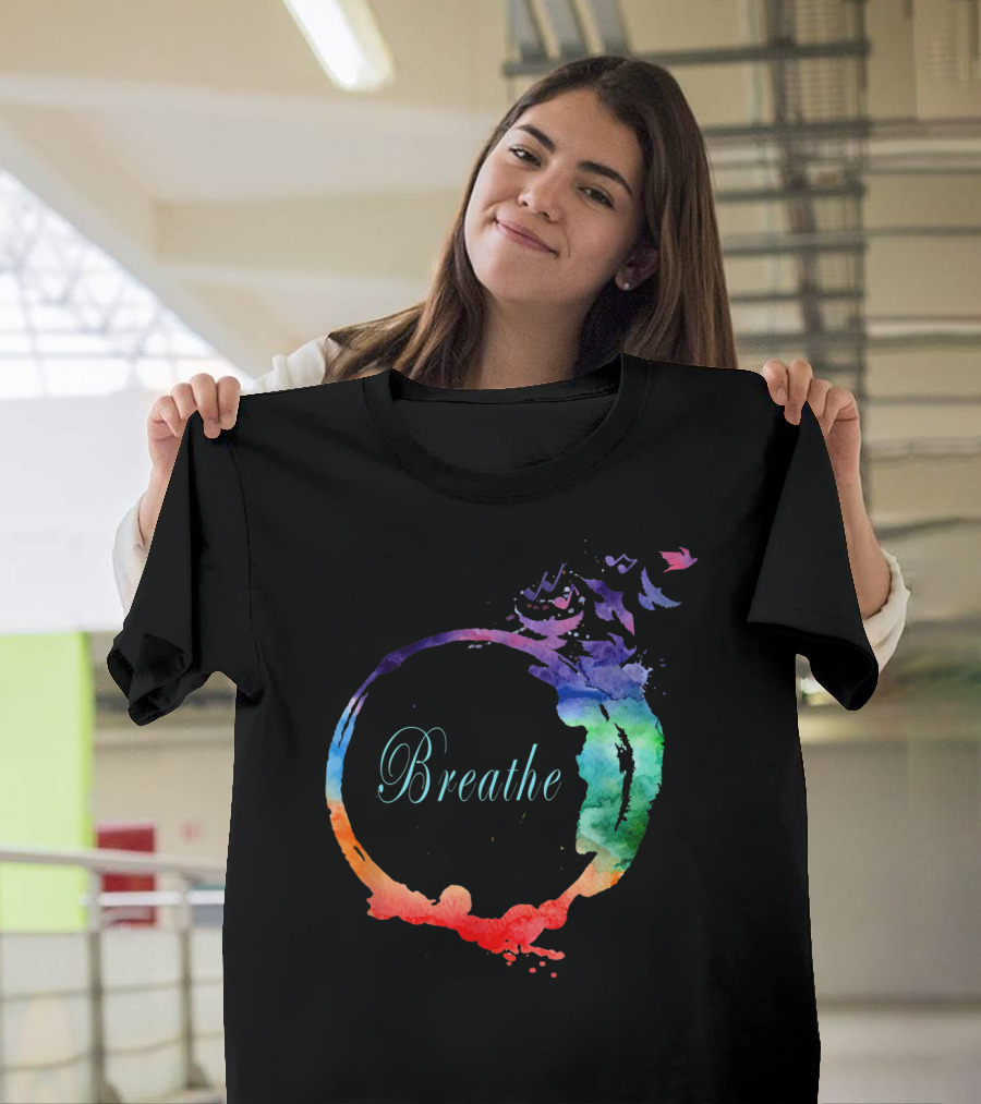 Breathe Cool Heavenly Breath Nature Yoga Watercolor Mandala T-Shirt