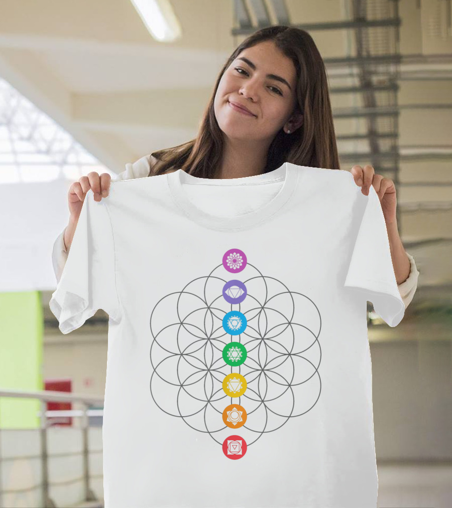 Chakras Meditation Sacred Geometry Flower of Life T-Shirt