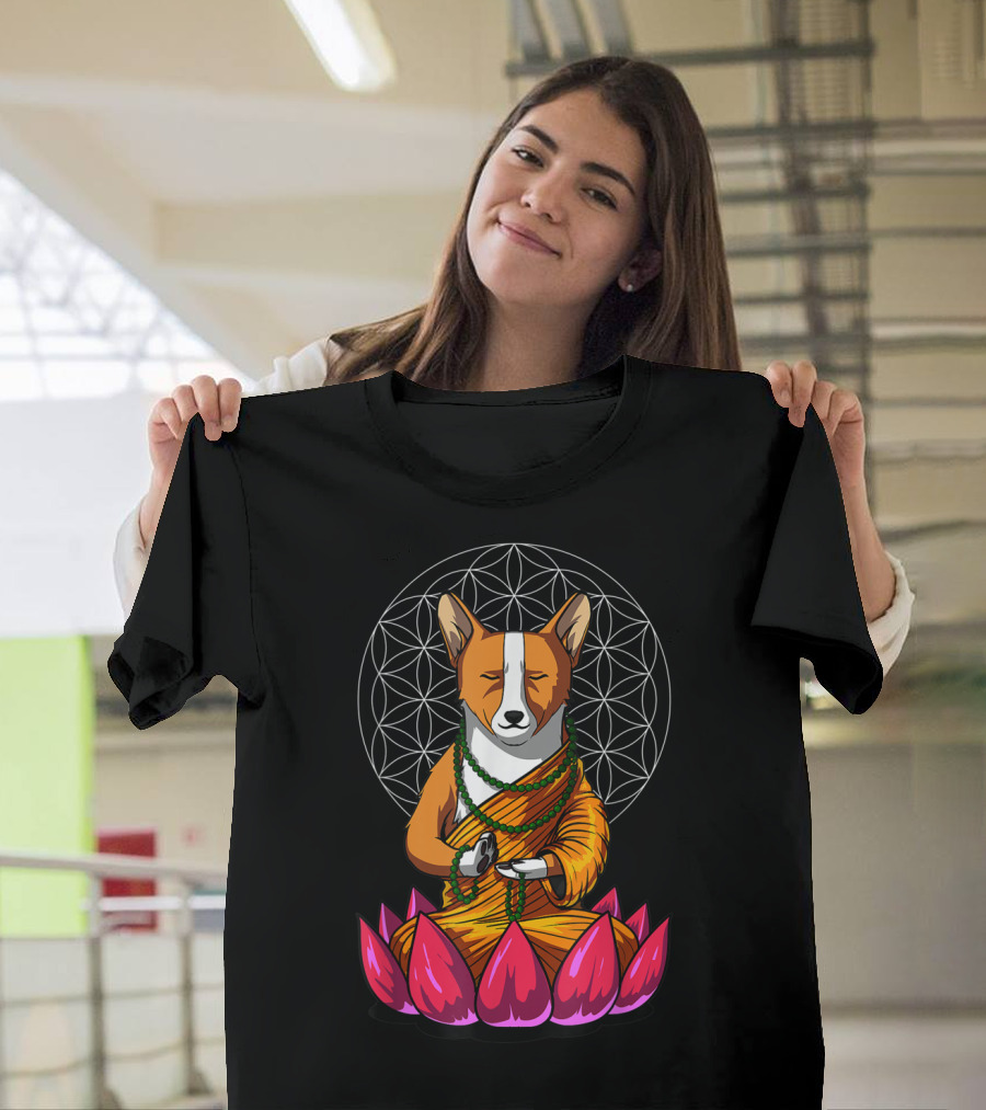 Corgi Dog Meditating In Buddha Pose With Lotus And Mandala Background T-Shirt