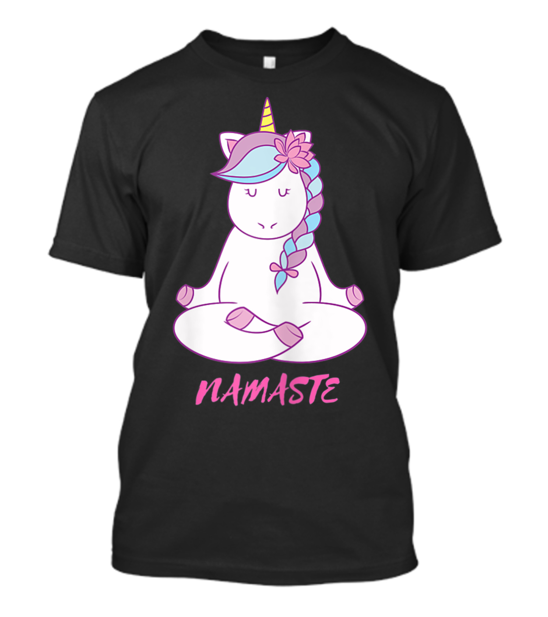 Namaste Unicorn Meditation Yoga Pose With Om Symbol And Flower Mane T-Shirt