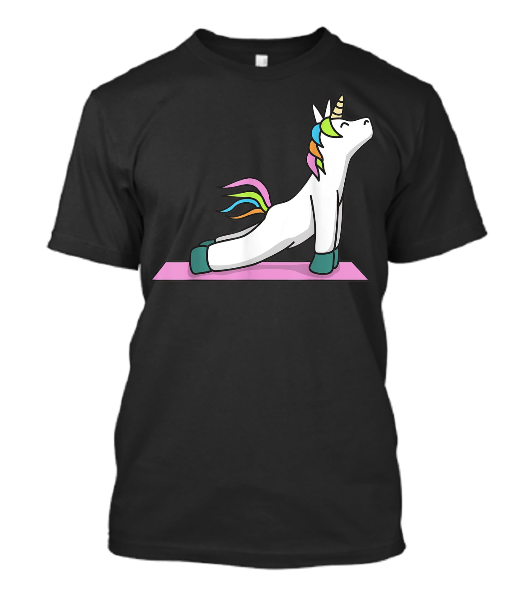 Cute Yoga Unicorn Meditation Fitness Pose With Rainbow Mane T-Shirt
