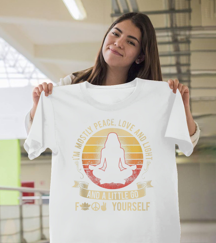 I Am Mostly Peace Love Light Lotus Peace Sign Gesture Go Yourself T-Shirt