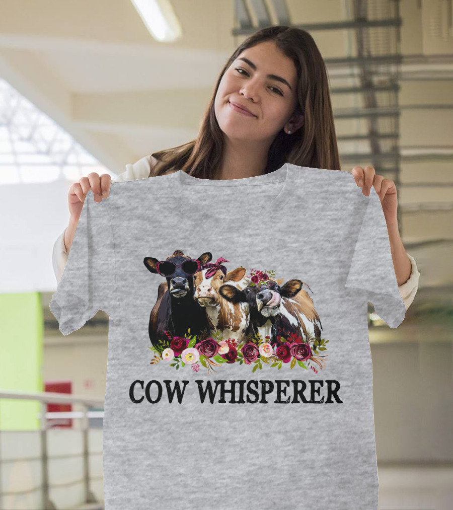 Cow Whisperer Funny Cows With Sunglasses And Flowers T-Shirt