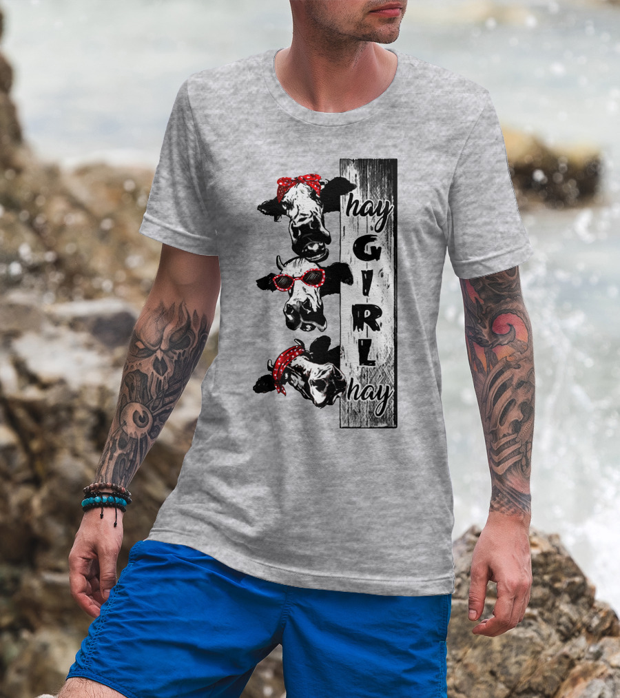 Hay GIRL Hay Cow Trio Red Bandana And Glasses T-Shirt